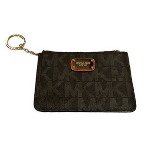 NEW Michael Kors jet set key ring credit card signature brown MK ID case